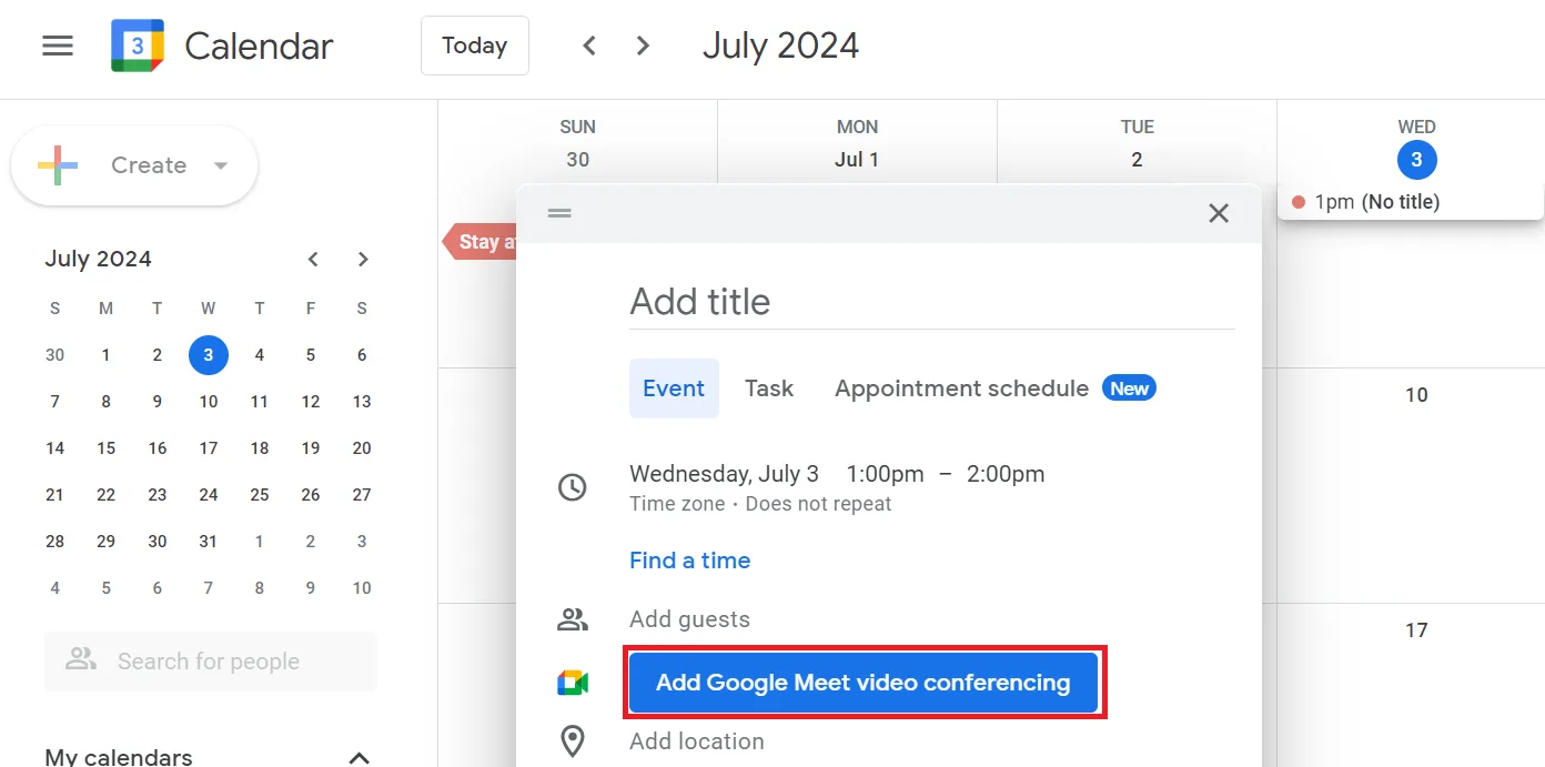 Google Agenda : chaque cours créé à la main, un lien Meet à la fois